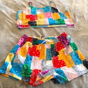 2 Piece bandanna style crop top and shorts
